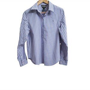 Lauren Ralph Lauren Womens Button Down Non-Iron Shirt L Striped Long Sleeve